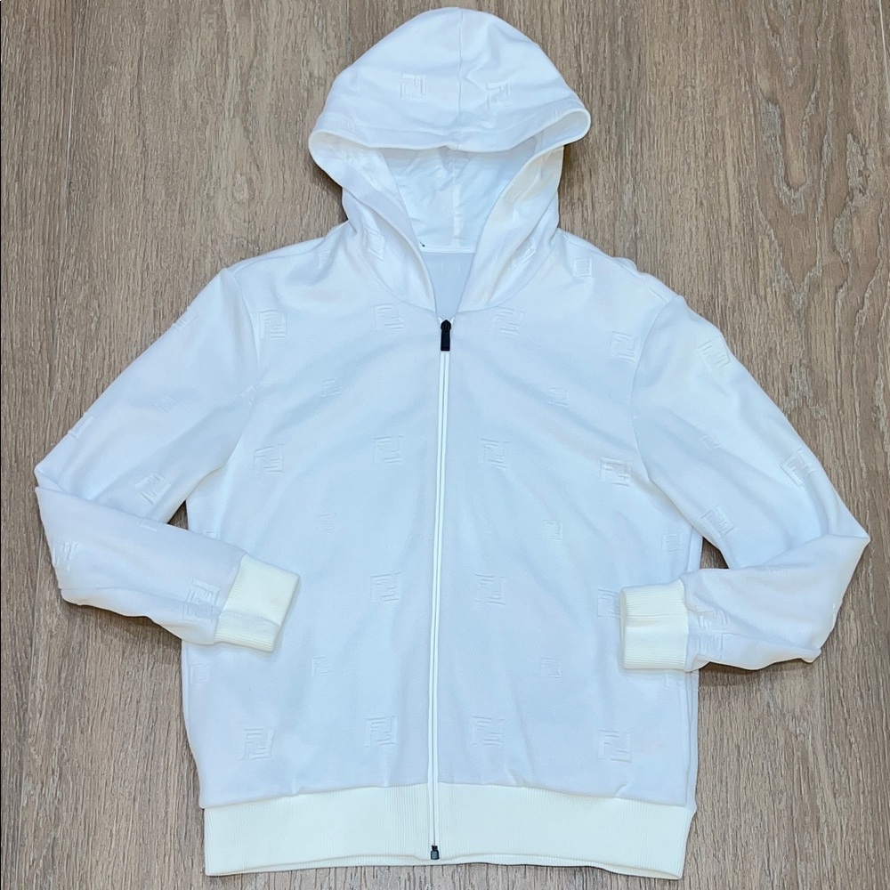 FENDI White Hooded Zip-Up Jacket